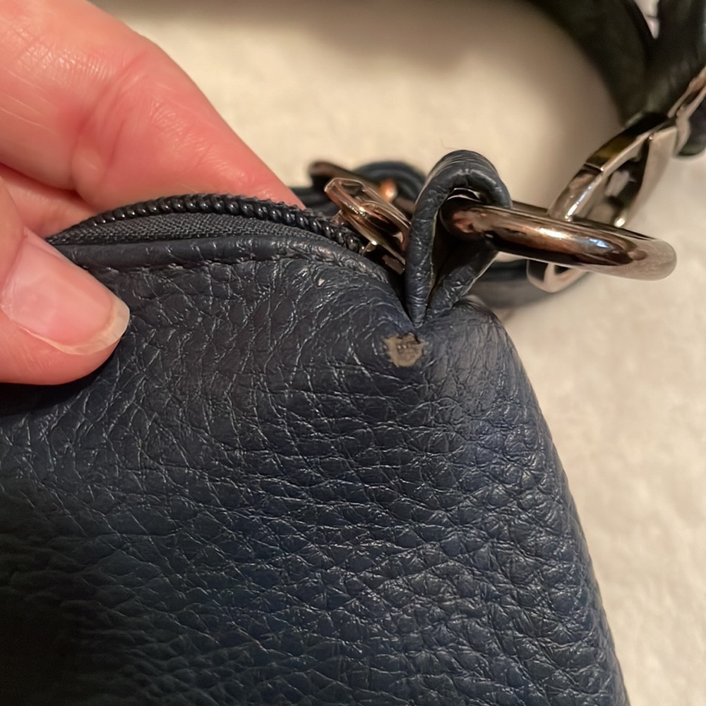 Navy blue vegan pebbled material shoulder bag. - Picture 12 of 12
